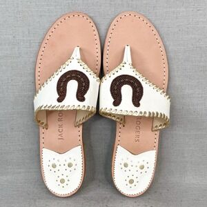 Jack Rogers Womens 11M Kentucky Derby Beaded Horseshoe Sandal Thong Leather Flat